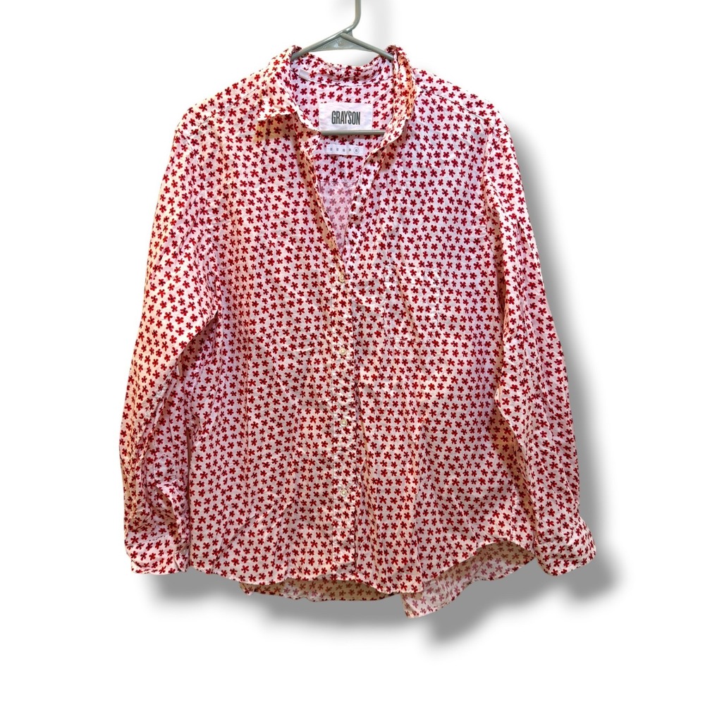 Grayson The Hero Shirt Womens 05 Red White Floral Cotton Button Down Blouse